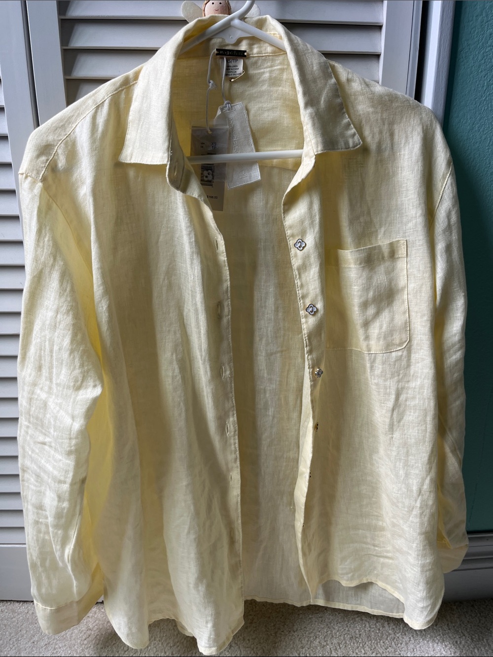 NWT Magaschoni size XS Banana Cream 100% Linen Button-down shirt long sleeve
